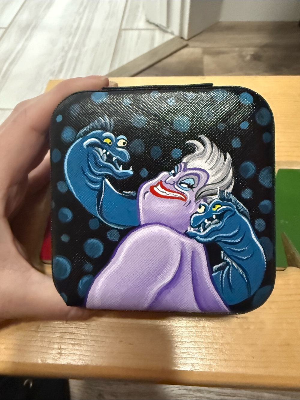 Hand-Painted Ursula Compact Jewelry Case in Purple and Blue